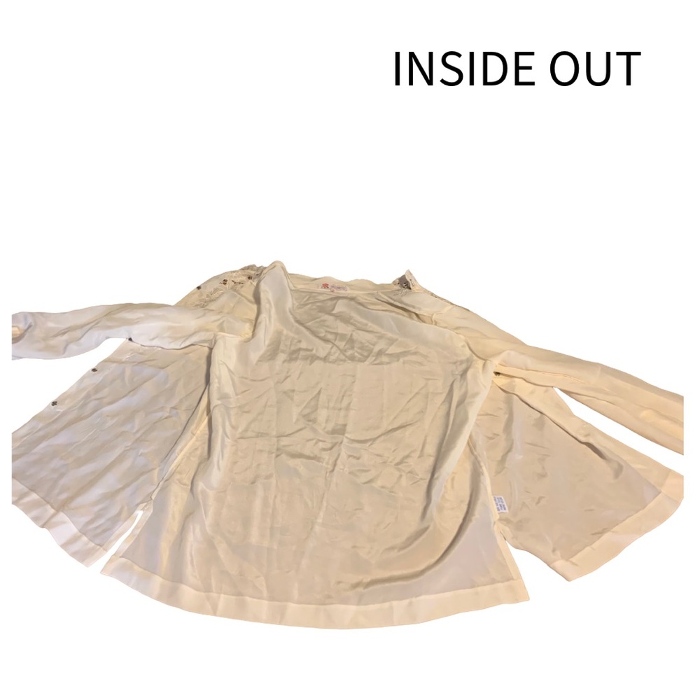 VINTAGE DA FU GUI CREAM SILK HAND-EMBROIDERED BUTTON DOWN BLOUSE (36/M) - Picture 13 of 15